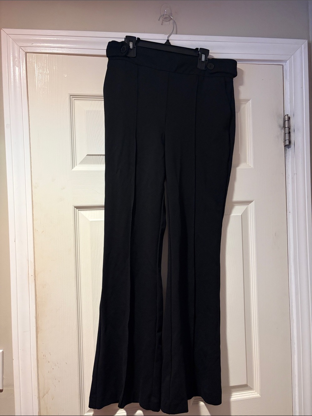 High-Waist Ponte Knit Flare Pants in Black S